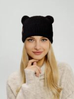 Шапка жіноча вовняна з вушками Cappulla чорна one size — изображение 2