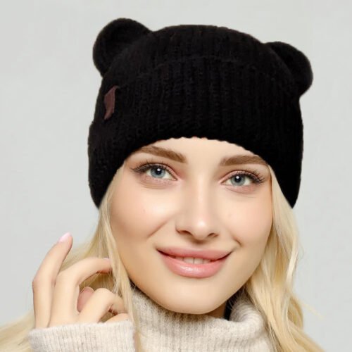 Шапка жіноча вовняна з вушками Cappulla чорна one size